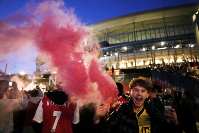 file-photo-dated-19-05-2026-of-arsenal-fans-celebrating-outside-the-emirates-stadium-arsenal-will-parade-the-premier-league-trophy-around-islington-on-may-31-issue-date-wednesday-may-20-2026