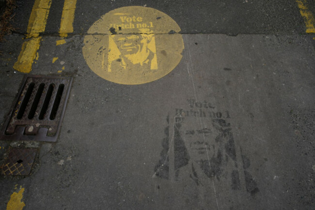 stencilled-grafitti-outside-a-polling-station-in-phibsborough-dublin-in-support-of-dublin-central-byelection-candidate-gerry-hutch-picture-date-friday-may-22-2026