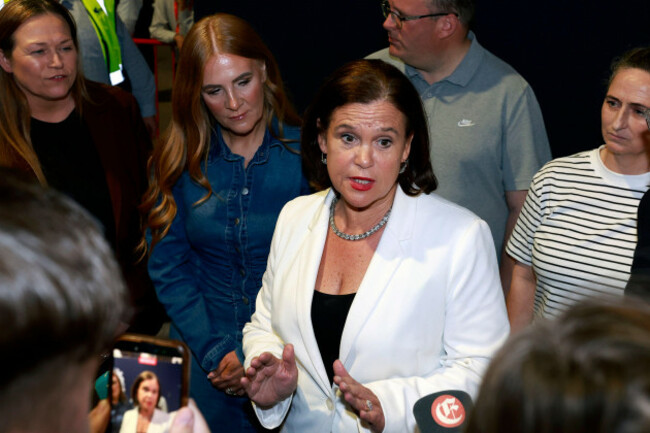 sinn-fein-leader-mary-lou-mcdonald-speaking-to-the-media-during-the-count-for-the-dublin-central-by-election-at-the-rds-dublin-the-by-election-was-triggered-after-paschal-donohoe-left-political-life