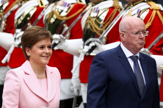 file-scotlands-first-minister-nicola-sturgeon-and-her-husband-and-current-chief-executive-officer-of-the-scottish-national-party-peter-murrel-arrive-for-a-service-of-thanksgiving-for-the-reign-of-q