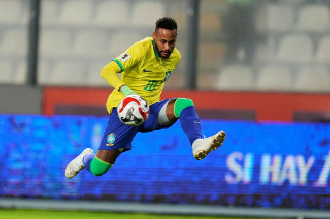 file-brazils-neymar-controls-the-ball-during-a-world-cup-qualifying-soccer-match-against-peru-at-national-stadium-in-lima-peru-tuesday-sept-12-2023-ap-photomartin-mejia-file