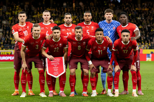 file-switzerlands-starting-11-pose-before-a-world-cup-qualifying-soccer-match-between-sweden-and-switzerland-at-strawberry-arena-friday-oct-10-2025-in-stockholm-sweden-anthony-anexkeyston