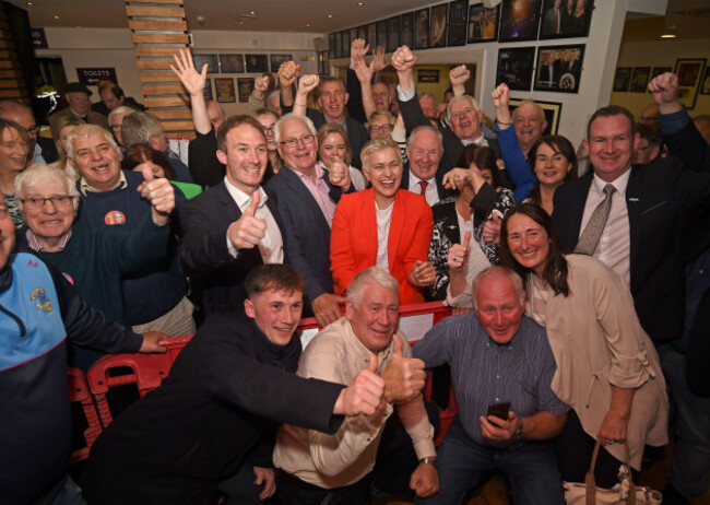fine-gaels-maria-walsh-centre-celebrates-with-family-and-friends-after-being-elected-as-an-mep-at-tf-royal-theatre-in-castlebar-counting-centre-for-the-midlands-north-west-constituency-in-the-europ