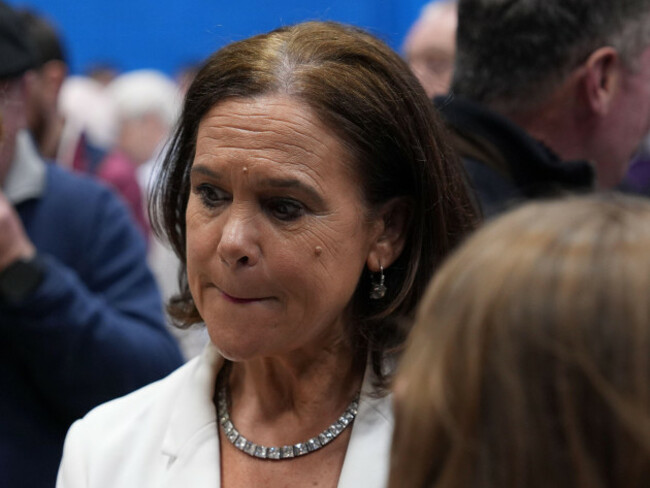 sinn-fein-president-mary-lou-mcdonald-speaks-to-candidates-and-party-workers-at-the-count-for-the-galway-west-by-election-at-the-galway-lawn-tennis-club-galway-the-by-election-was-called-when-the-se
