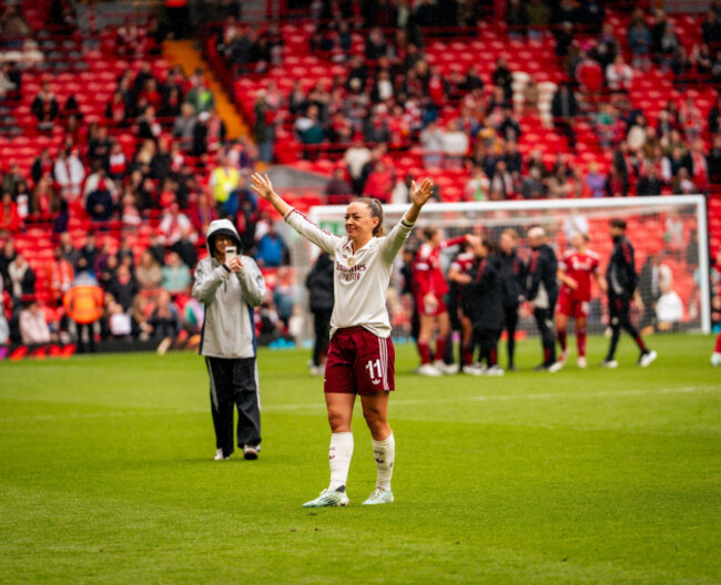 liverpool-england-may-16-katie-mccabe-soaks-up-the-fans-gratitude-as-she-departs-arsenal-after-10-years-anfield-stadium-for-the-match-of-liverpool-fc-v-arsenal-in-the-barclays-womens-super-league