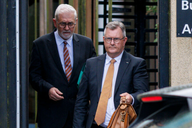 sir-jeffrey-donaldson-leaving-newry-crown-court-accompanied-by-his-solicitor-john-mcburney-where-he-and-his-wife-lady-eleanor-donaldson-are-accused-of-historical-sexual-offences-picture-date-thursd