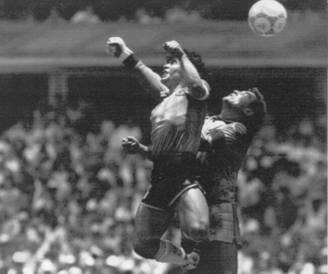file-in-this-june-22-1986-file-photo-argentinas-diego-maradona-left-beats-england-goalkeeper-peter-shilton-to-a-high-ball-and-scores-his-first-of-two-goals-in-a-world-cup-quarterfinal-soccer-mat