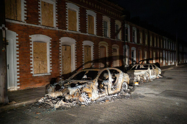 belfast-northern-ireland-11-june-2026-burned-out-cars-and-boarded-up-houses-on-lendrick-street-in-east-belfast-after-violence-erupted-on-tuesday-night-following-a-stabbing-attack-in-north-belfast-t