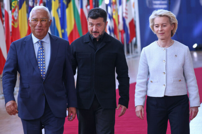 from-left-european-council-president-antonio-costa-ukraines-president-volodymyr-zelenskyy-and-european-commission-president-ursula-von-der-leyen-arrive-for-the-eu-summit-in-brussels-thursday-june