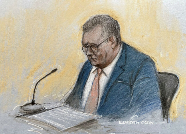 court-artist-drawing-by-elizabeth-cook-of-sir-jeffrey-donaldson-showing-emotion-while-speaking-in-the-witness-box-at-newry-crown-court-where-he-and-his-wife-lady-eleanor-donaldson-are-accused-of-hist