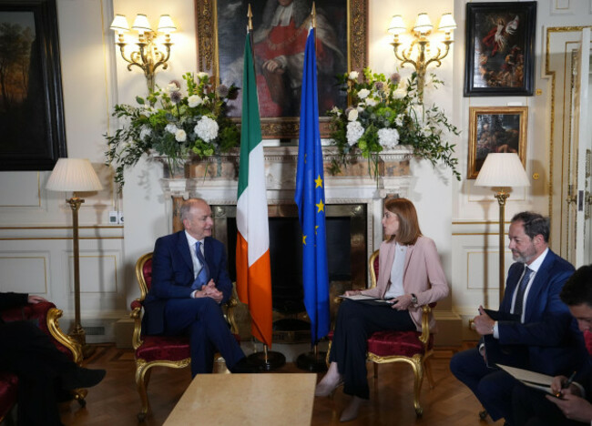 taoiseach-micheal-martin-has-a-tete-a-tete-with-president-of-the-european-parliament-roberta-metsola-at-dublin-castle-ahead-of-ireland-assuming-the-presidency-of-the-council-of-the-european-union-pi