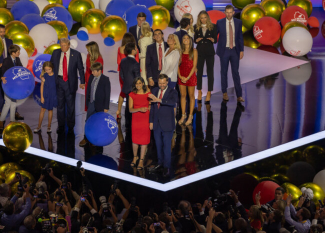 milwaukee-wis-july-18-2024-sen-j-d-vance-and-his-wife-usha-vance-are-seen-with-trump-family-members-at-the-2024-republican-national-convention