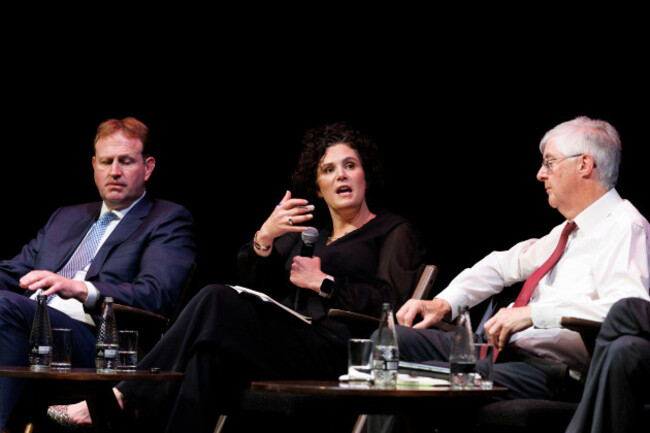 left-to-right-irish-justice-minister-jim-ocallaghan-td-sdlp-leader-claire-hanna-mp-and-former-first-minister-of-wales-mark-drakeford-during-a-panel-discussion-titled-political-change-across-thes