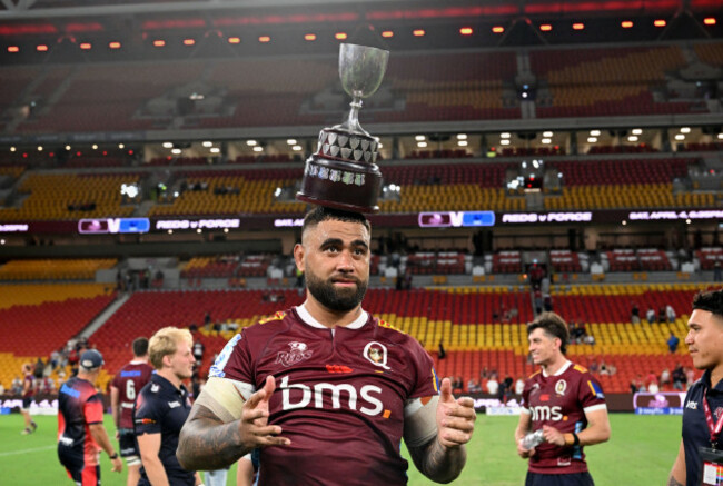 brisbane-australia-14th-mar-2026-lukhan-salakaia-loto-of-the-reds-celebrates-winning-with-the-bob-templeton-cup-during-the-super-rugby-pacific-round-5-match-between-the-queensland-reds-and-the-new