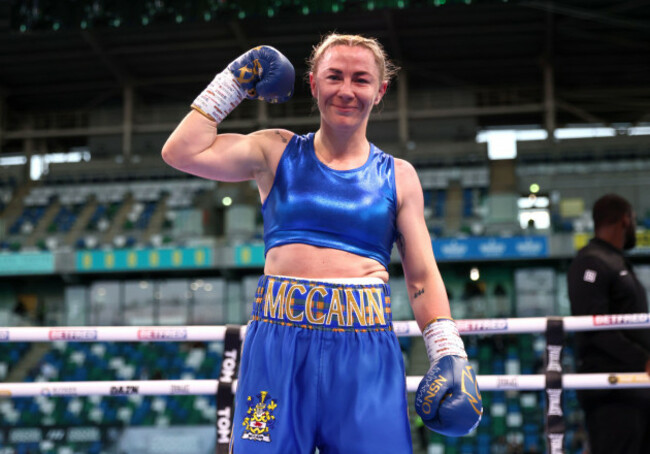 molly-mccann-celebrates-victory-against-kate-radomska-not-pictured-following-the-bantam-weight-bout-at-the-sse-arena-belfast-picture-date-saturday-september-13-2025