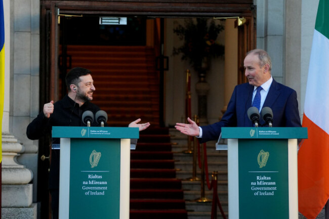 pa-review-of-the-year-2025-file-photo-dated-021225-ukrainian-president-volodymyr-zelensky-and-taoiseach-micheal-martin-speak-to-the-media-during-a-press-conference-at-the-government-buildings-in-d