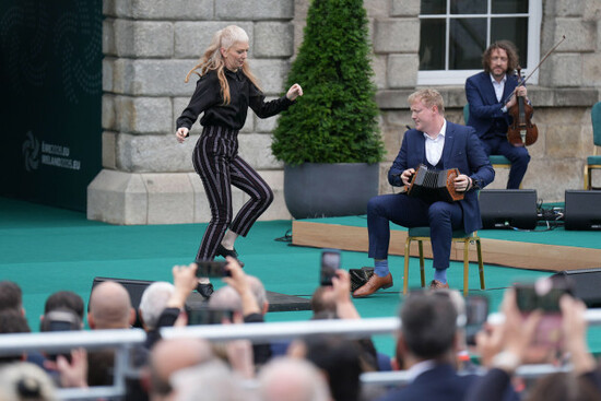 oneills-march-performed-by-stephanie-keane-left-and-cormac-begley-centre-at-dublin-castle-in-dublin-during-the-opening-ceremony-of-irelands-eu-presidency-picture-date-wednesday-july-1-2026