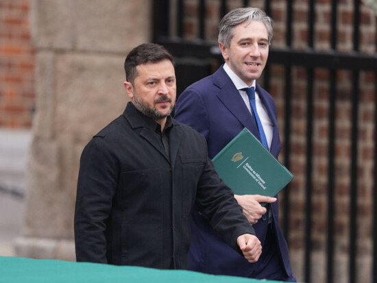 tanaiste-simon-harris-and-ukrainian-president-volodymyr-zelensky-at-dublin-castle-in-dublin-ahead-of-the-opening-ceremony-of-irelands-eu-presidency-picture-date-wednesday-july-1-2026