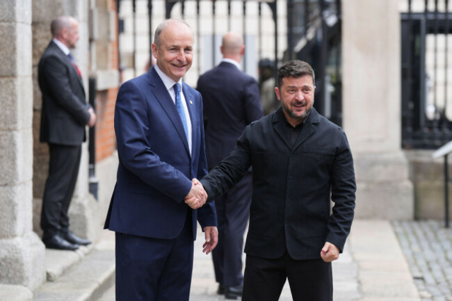 taoiseach-micheal-martin-welcomes-ukrainian-president-volodymyr-zelensky-to-dublin-castle-in-dublin-ahead-of-the-opening-ceremony-of-irelands-eu-presidency-picture-date-wednesday-july-1-2026