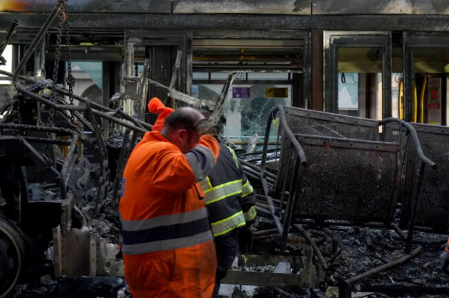 a-burned-out-luas-is-removed-from-oconnell-street-in-dublin-in-the-aftermath-of-violent-scenes-in-the-city-centre-on-thursday-evening-the-unrest-came-after-an-attack-on-parnell-square-east-where-fi