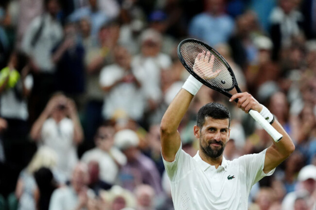 novak-djokovic-of-serbia-celebrates-winning-his-gentlemens-singles-match-against-stefanos-tsitsipas-of-greece-on-day-three-of-the-2026-wimbledon-championships-at-the-all-england-lawn-tennis-and-croqu