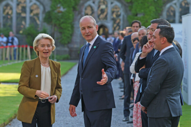 european-commission-president-ursula-von-der-leyen-and-taoiseach-micheal-martin-at-university-college-cork-during-the-arrival-of-the-college-of-commissioners-as-ireland-begins-its-presidency-of-the