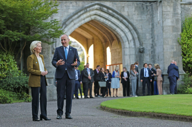 european-commission-president-ursula-von-der-leyen-and-taoiseach-micheal-martin-at-university-college-cork-during-the-arrival-of-the-college-of-commissioners-as-ireland-begins-its-presidency-of-the