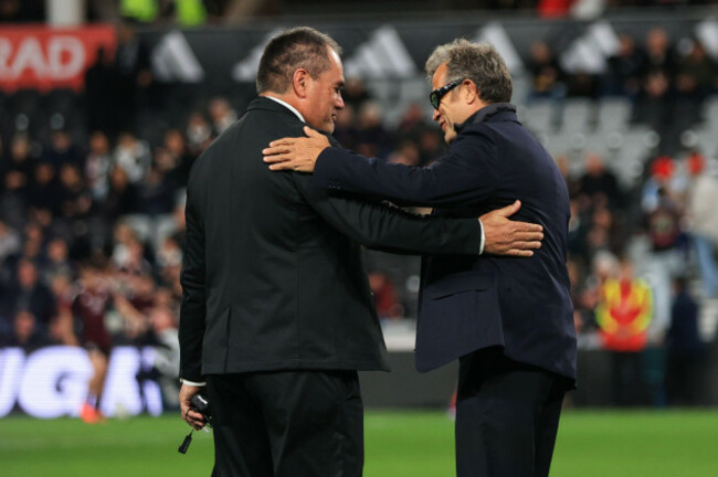 new-zealand-head-coach-dave-rennie-left-and-france-head-coach-fabien-galthie-talk-ahead-of-the-nations-championship-rugby-international-between-the-all-blacks-and-france-in-christchurch-new-zealand