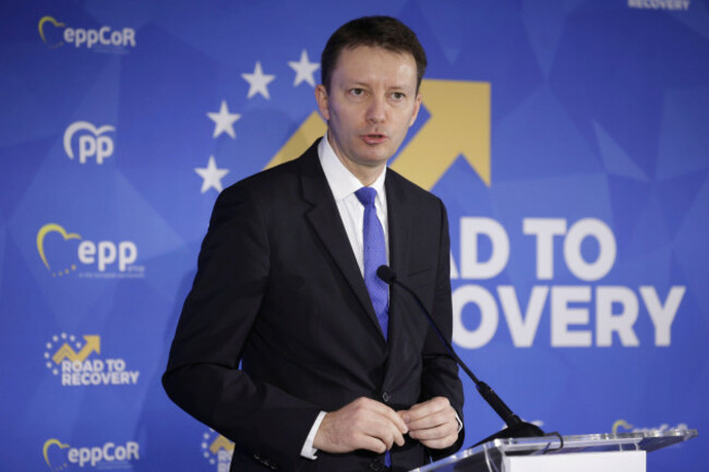 epp-vice-president-in-the-european-parliament-siegfried-muresan-speaks-during-a-european-peoples-party-conference-at-the-grand-marina-hotel-on-november-27-2023-in-barcelona-catalonia-spain-the
