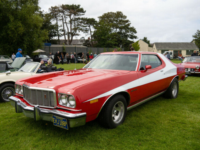 bideford-devon-england-august-13th-2023-gran-torino-vintage-car-in-park
