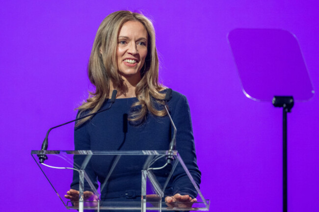 cork-ireland-7th-feb-2026-the-social-democrats-conference-is-taking-place-at-the-clayton-silver-springs-hotel-in-cork-this-weekend-social-democrats-party-leader-holly-cairns-gives-her-keynote-spe