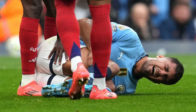 file-photo-dated-22-09-2024-of-manchester-citys-rodri-appears-injured-before-being-substituted-manchester-city-midfielder-rodri-will-miss-the-rest-of-the-season-after-suffering-an-acl-injury-to-his