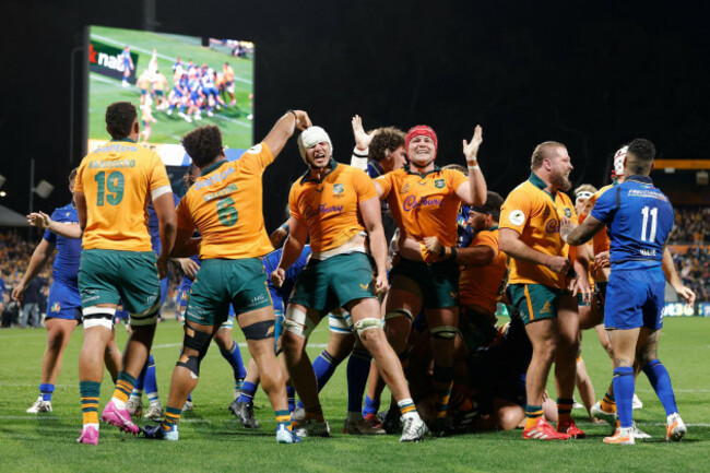 perth-australia-18th-july-2026-harry-wilson-of-the-wallabies-celebrates-a-try-by-billy-pollard-during-the-nations-championship-round-3-match-between-the-australian-wallabies-and-the-italian-azzurr