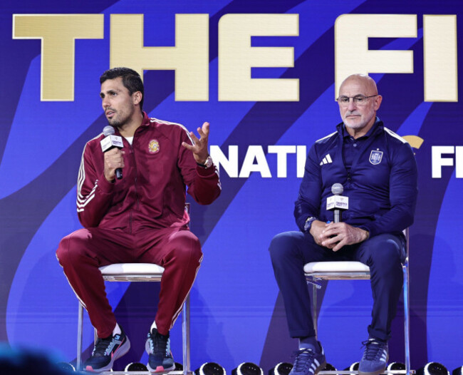july-17-2026-new-york-new-york-usa-spain-captain-rodri-and-head-coach-luis-de-la-fuente-during-a-special-fifa-world-cup-final-press-conference-event-at-fanatics-fest-at-the-jacob-javitz-center-on