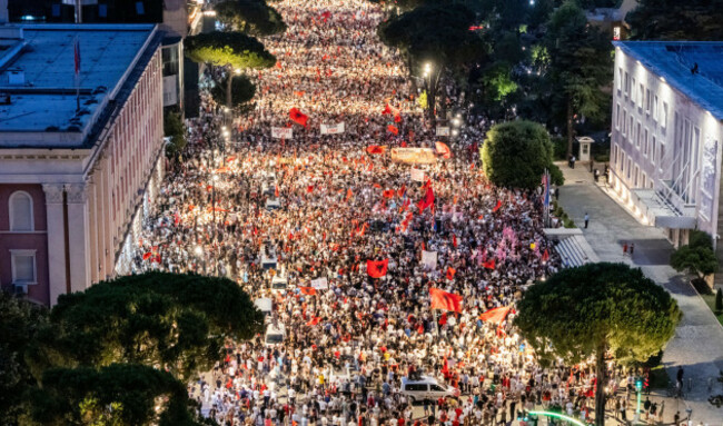 tirana-albania-july-4-2026-thousands-of-demonstrators-gathered-in-central-tirana-on-the-35th-consecutive-day-of-protests-against-a-proposed-luxury-tourism-development-project-linked-to-jared-kush