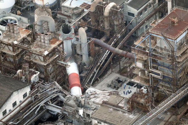 photo-taken-from-a-kyodo-news-helicopter-on-july-28-2026-shows-a-snapped-chimney-at-a-nippon-paper-industries-co-factory-in-yatsushiro-kumamoto-prefecture-after-a-magnitude-7-1-earthquake-shook-t