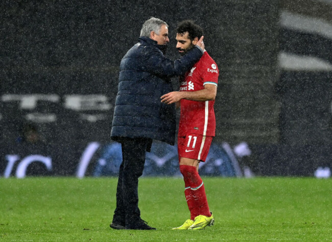 tottenham-hotspur-manager-jose-mourinho-left-and-liverpools-mohamed-salah-after-the-final-whistle-during-the-premier-league-match-at-the-tottenham-hotspur-stadium-london-picture-date-thursday-ja