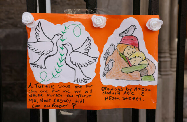a-drawing-placed-outside-st-catherines-church-in-dublin-ahead-of-the-funeral-of-oscar-winning-actress-brenda-fricker-picture-date-thursday-august-6-2026