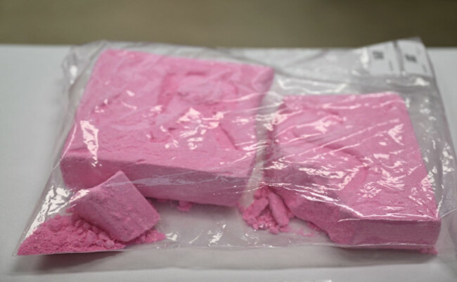 brussels-belgium-02nd-sep-2025-samples-of-various-drugs-pink-cocaine-are-shown-during-a-press-briefing-by-the-national-institute-for-criminalistics-and-criminology-incc-on-the-results-of-the-a