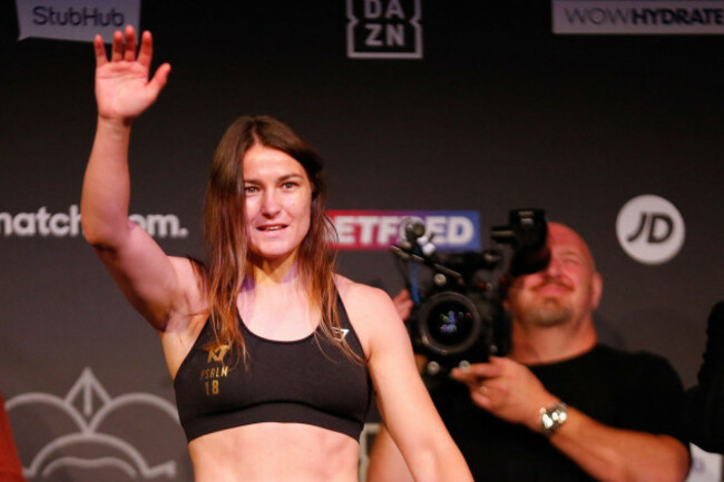 leeds-uk-03rd-sep-2021-new-dock-hall-armouries-drive-leeds-west-yorkshire-3rd-september-2021-katie-taylor-during-the-weigh-in-for-the-upcoming-fight-at-emerald-headingley-stadium-in-leeds-agai