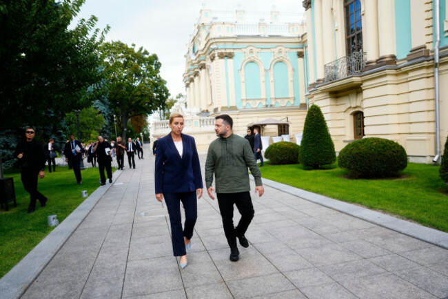 denmarks-prime-minister-mette-frederiksen-walks-with-ukrainian-president-volodymyr-zelenskyy-at-the-mariinskyi-palace-in-kyiv-ukraine-on-sunday-aug-23-2026-mads-claus-rasmussenritzau-scanpix
