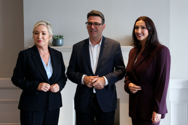 britains-prime-minister-andy-burnham-meets-with-northern-irelands-first-minister-michelle-oneill-left-and-deputy-first-minister-emma-little-pengelly-during-a-visit-to-northern-ireland-as-he-tours