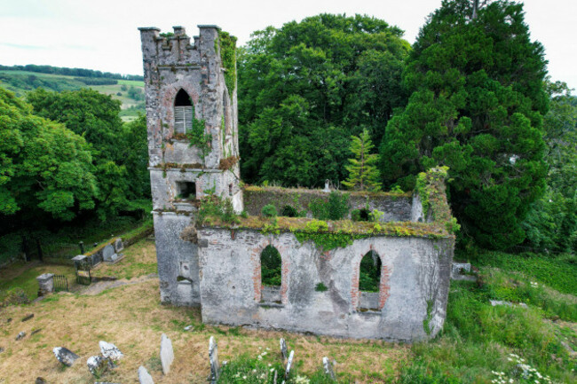 aerial-view-of-the-templemichael-church-and-castle-in-county-waterford-ireland