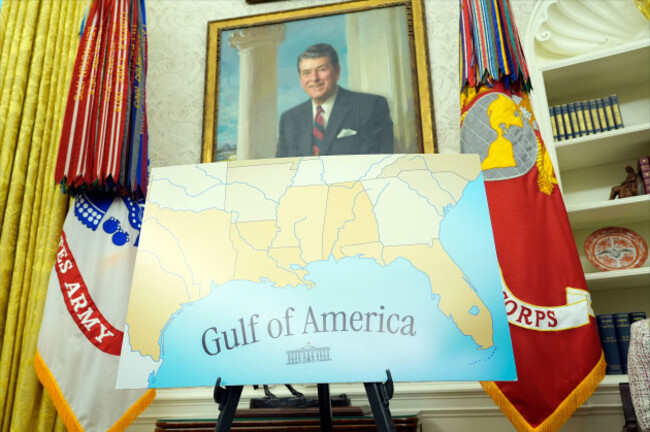 a-map-featuring-the-words-gulf-of-america-is-seen-in-the-oval-office-during-an-event-with-president-donald-trump-at-the-white-house-tuesday-feb-11-2025-in-washington-photoalex-brandon