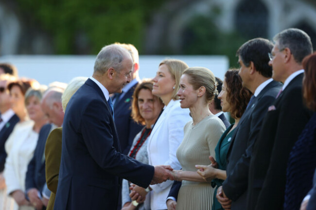 european-commission-president-ursula-von-der-leyen-obscured-introduces-taoiseach-micheal-martin-to-kaja-kallas-the-high-representative-for-foreign-affairs-and-security-policy-and-vice-president-of