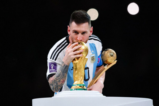 lusail-city-qatar-december-18-lionel-messi-celebrates-with-the-world-cup-trophy-after-the-fifa-world-cup-qatar-2022-final-match