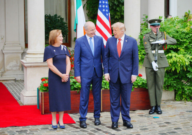 us-president-donald-trump-is-greeted-by-taoiseach-micheal-martin-and-his-wife-mary-oshea-as-he-arrives-at-farmleigh-house-dublin-during-his-trip-to-the-republic-of-ireland-picture-date-saturday
