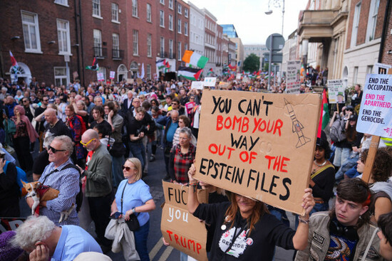 editors-note-language-on-placard-people-take-part-in-an-anti-trump-protest-march-through-dublin-city-centre-during-us-president-donald-trumps-trip-to-the-republic-of-ireland-picture-date-saturday