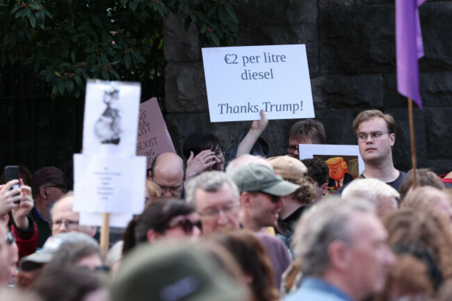 a-sign-complaining-about-fuel-prices-at-an-anti-trump-protest-march-through-dublin-city-centre-during-us-president-donald-trumps-trip-to-the-republic-of-ireland-picture-date-saturday-september-12