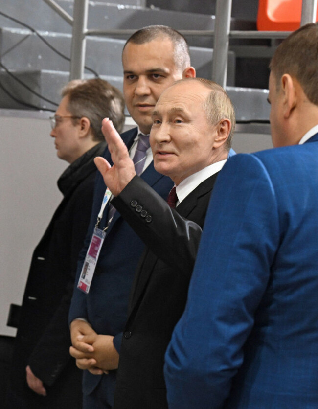 ufa-russia-17th-oct-2024-president-of-the-international-boxing-association-umar-kremlev-left-and-russian-president-vladimir-putin-center-during-a-visit-to-the-fencing-sports-training-center-of